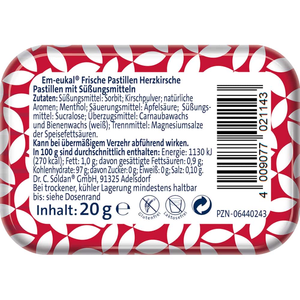 Em-eukal Frische Pastillen HERZKIRSCHE zuckerfrei 20 g Pastillen