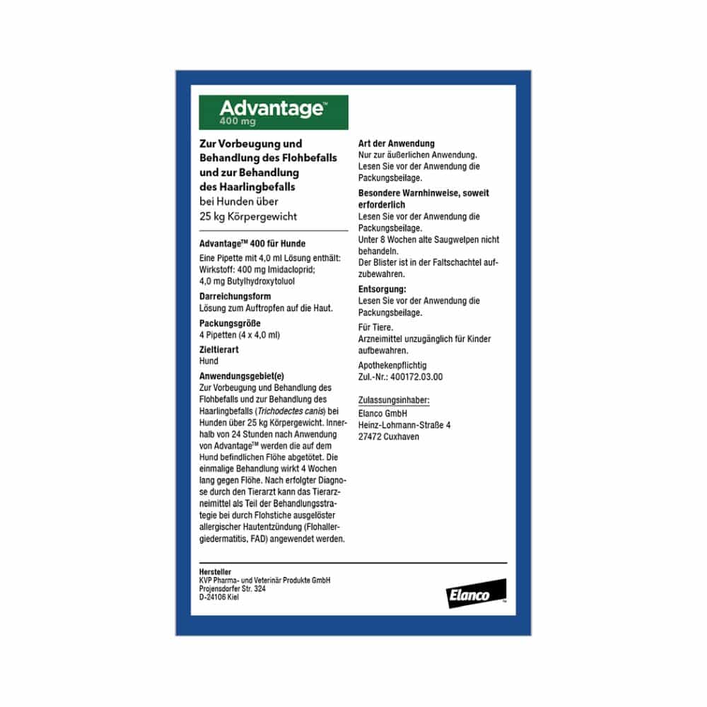 Advantage 400 Lösung Pipetten für Hunde ab 25 kg 1X4 St Lösung