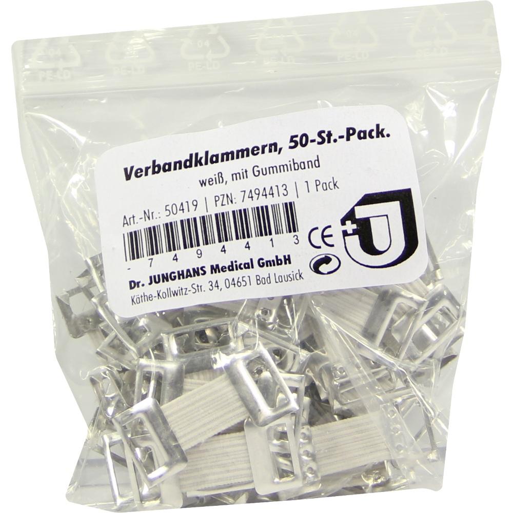 VERBANDKLAMMERN mit Gummiband weiß 50 St