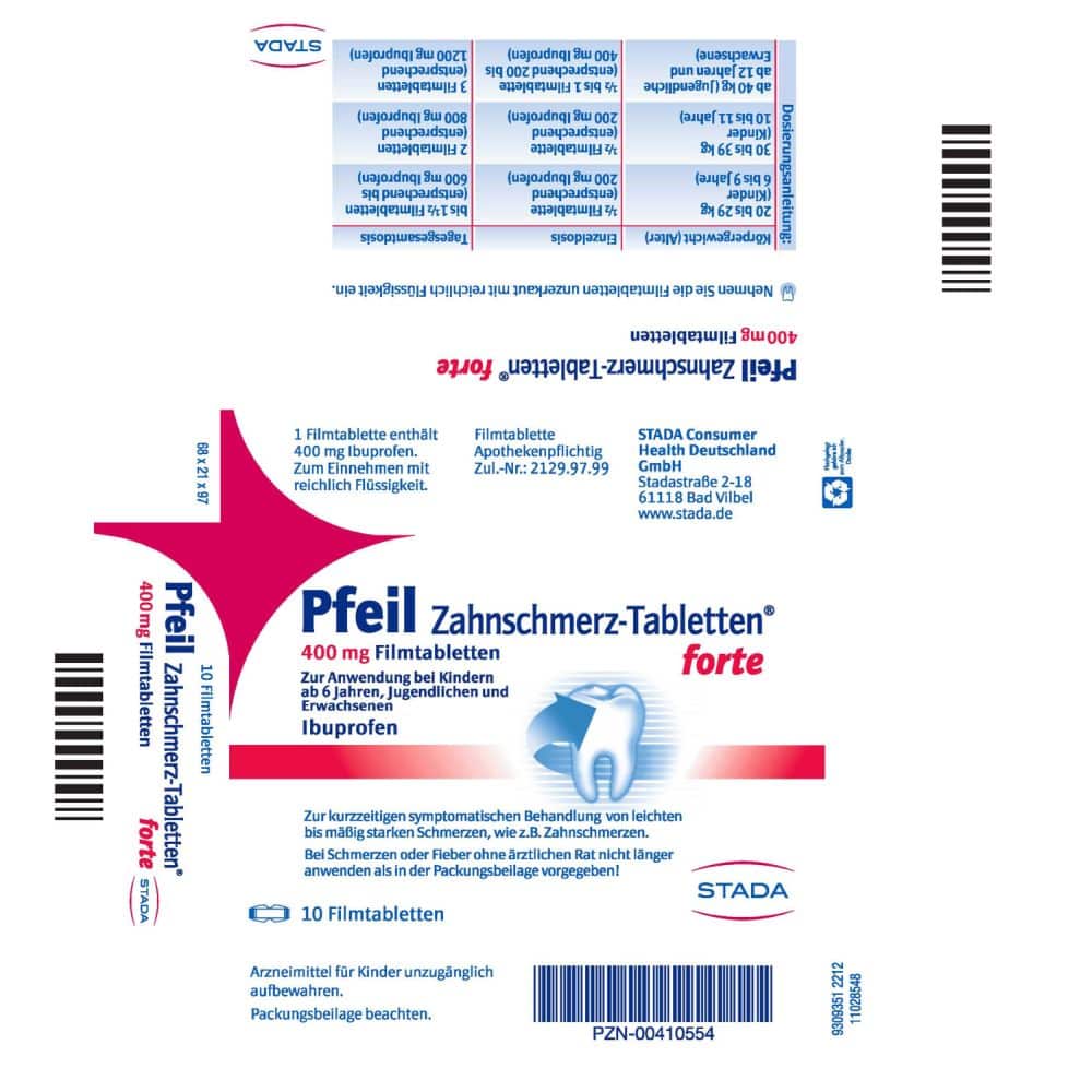 Pfeil Zahnschmerz-Tabletten forte 400mg 10 St Filmtabletten