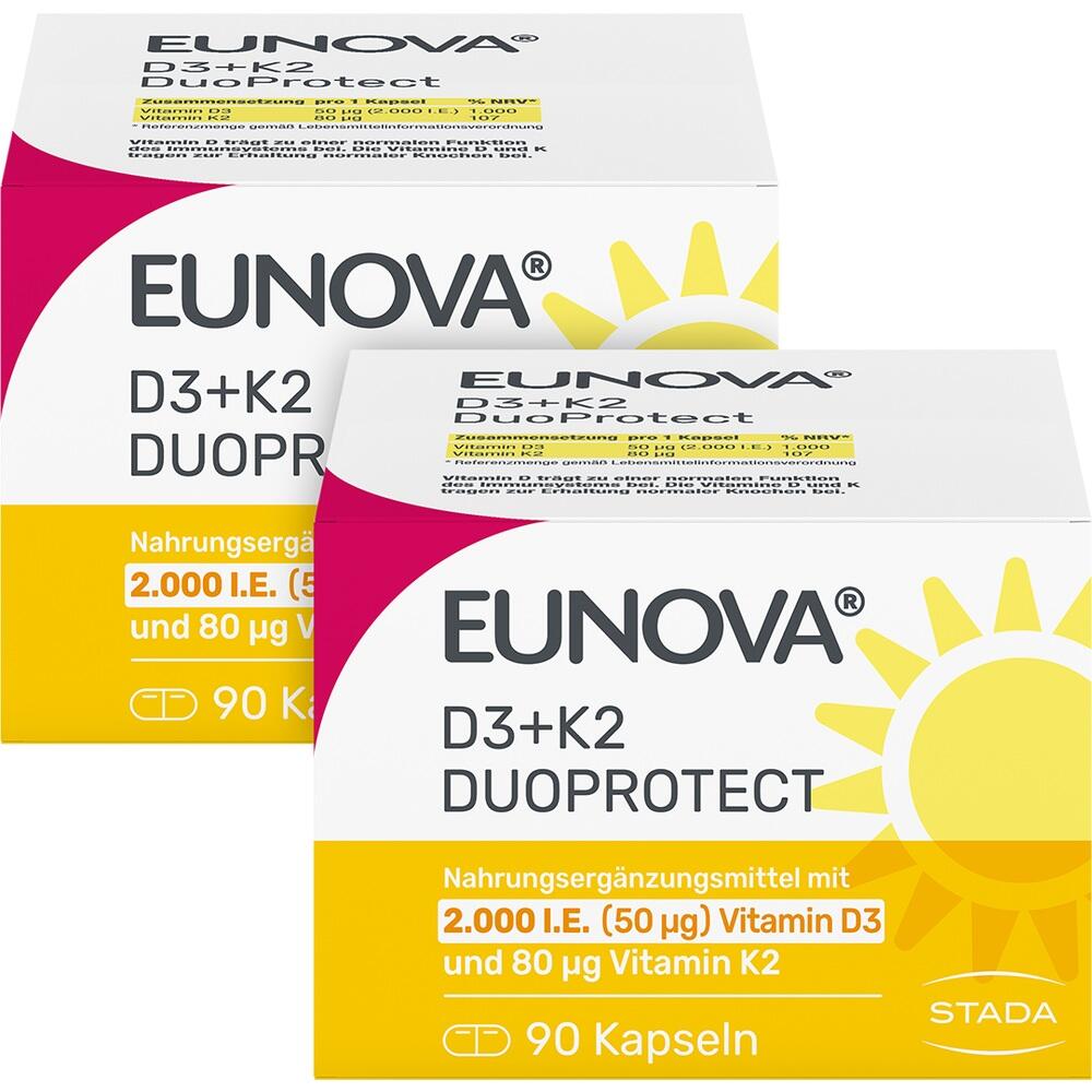 EUNOVA DuoProtect D3+K2 2000 I.E. 2X90 St Kapseln