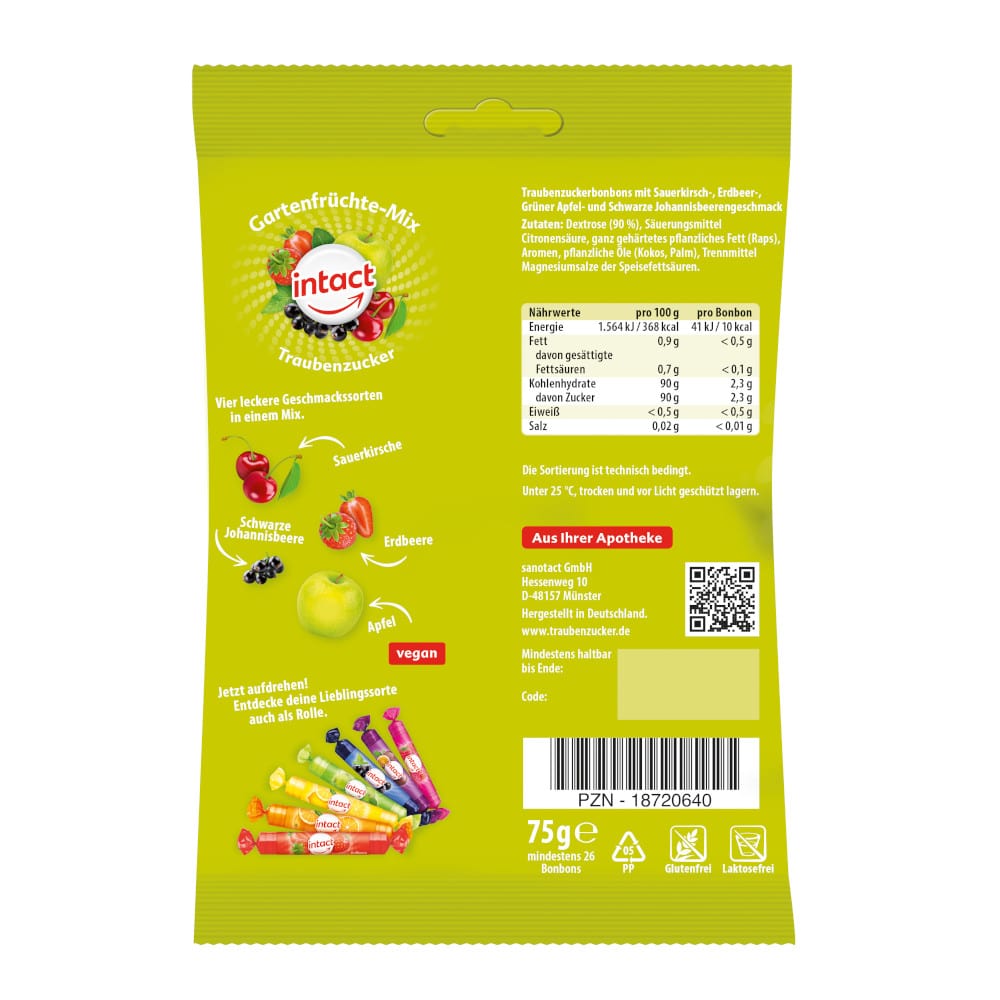 intact Gartenfrüchte-Mix Traubenzucker 75 g Bonbons