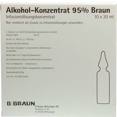 ALKOHOL 95% Infusionslösungskonzentrat 10X20 ml Infusionslösungskonzentrat