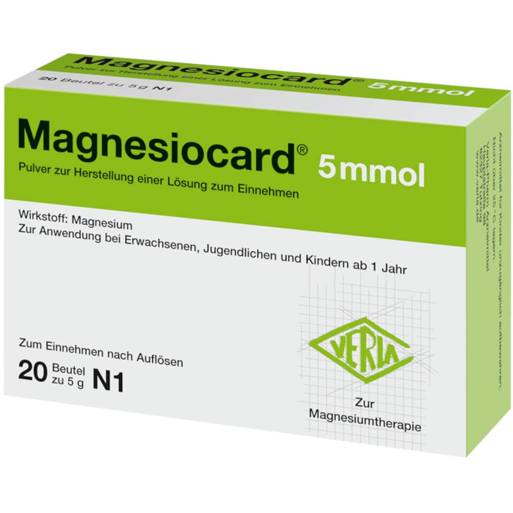 MAGNESIOCARD 5 mmol Plv.z.Her.e.Lsg.z.Einnehmen 20 St Pulver zur Herstellung einer Lösung zum Einnehmen