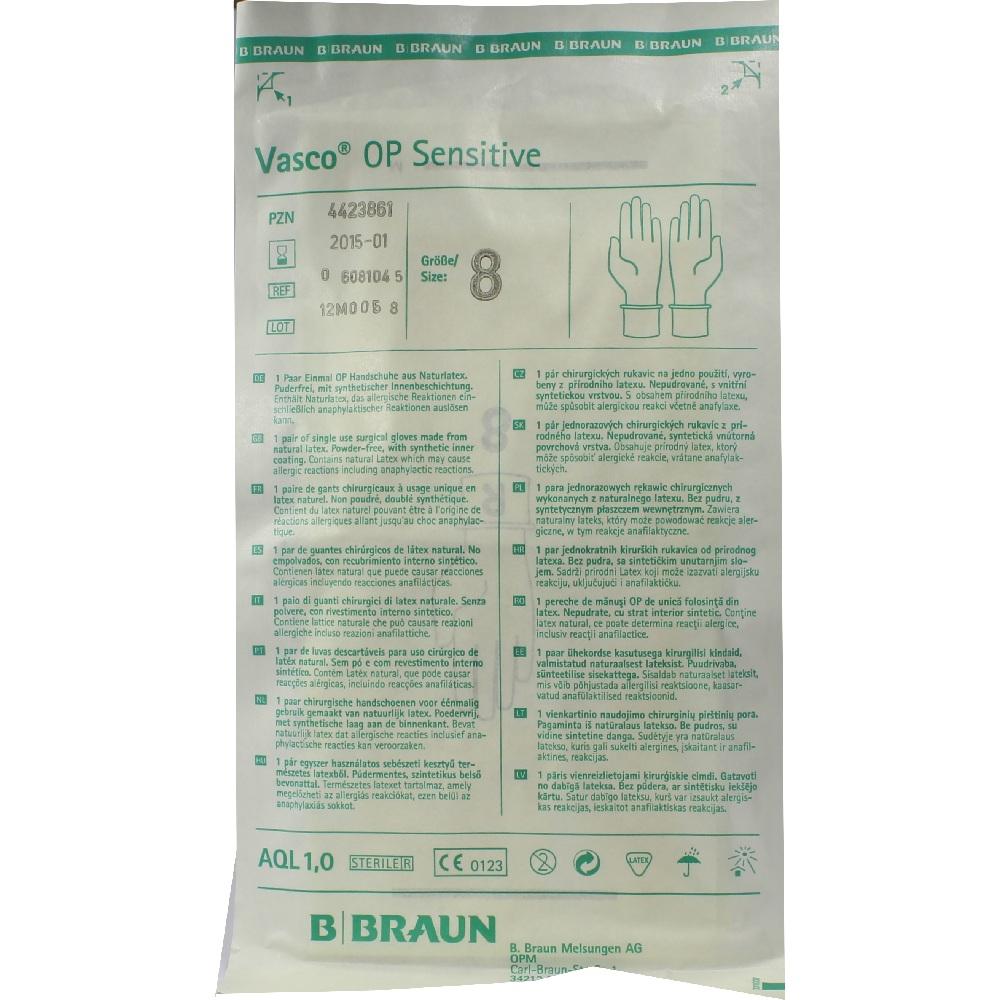Vasco OP Sensitive Handschuhe steril puderfrei Größe 8 2 St Handschuhe