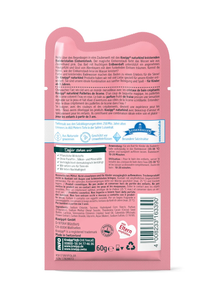 Kneipp naturkind EINHORNSTAUB Badekristalle Erdbeerduft 60 g