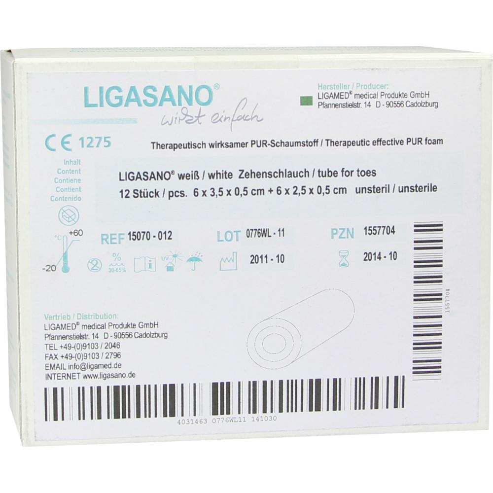 LIGASANO weiß Zehenschlauch 0,5x3,5x6 cm unsteril 12 St Verband