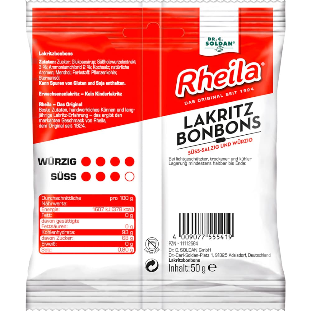 RHEILA Lakritz Bonbons mit Zucker 50 g Bonbons
