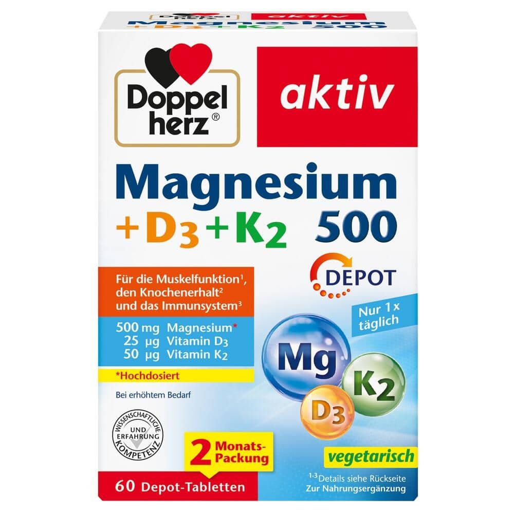 Doppelherz aktiv Magnesium + D3 + K2 500 DEPOT 60 St Tabletten