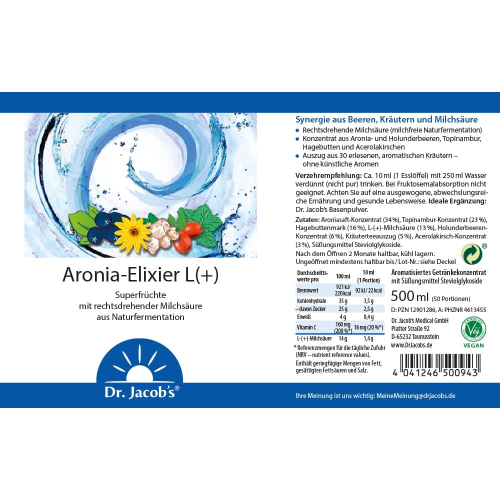 Dr. Jacob´s Aronia-Elixier L+ 500 ml Flüssigkeit