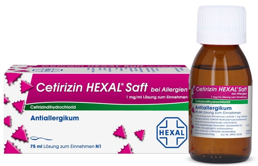 Cetirizin HEXAL Saft bei Allergien 1mg/ml 75 ml Lösung zum Einnehmen