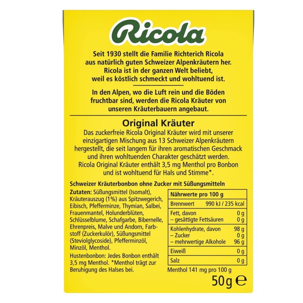 Ricola Kräuter Original Schweizer Kräuterbonbon zuckerfrei 50 g Bonbons