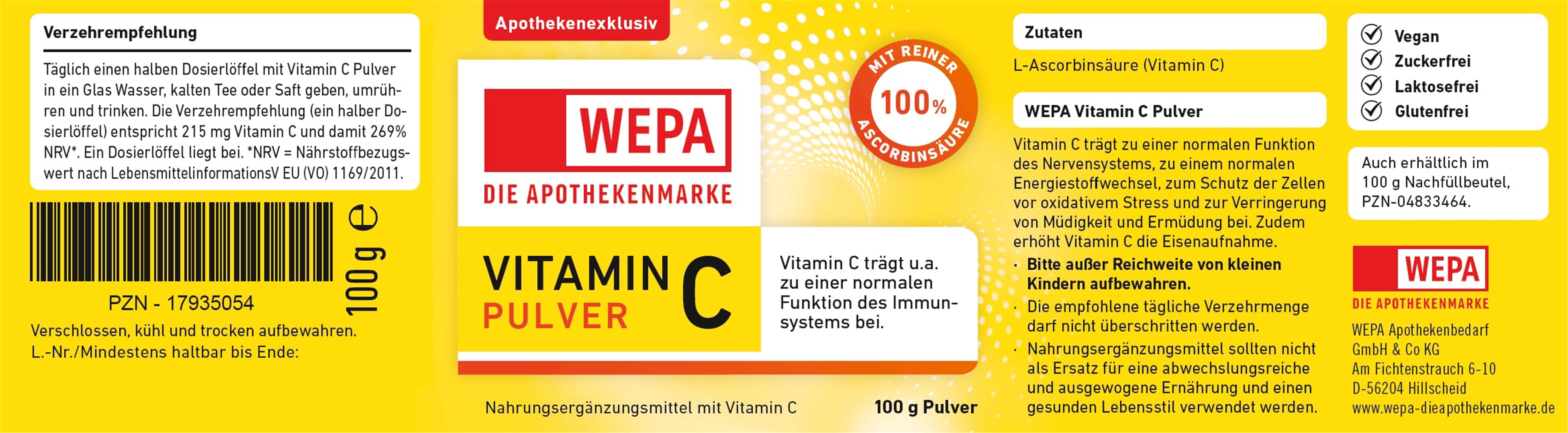 WEPA VITAMIN C PULVER 100 g Pulver