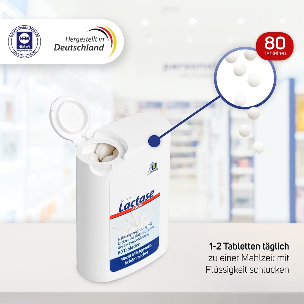 Avitale Lactase 7000 FCC Tabletten im Spender 80 St Tabletten
