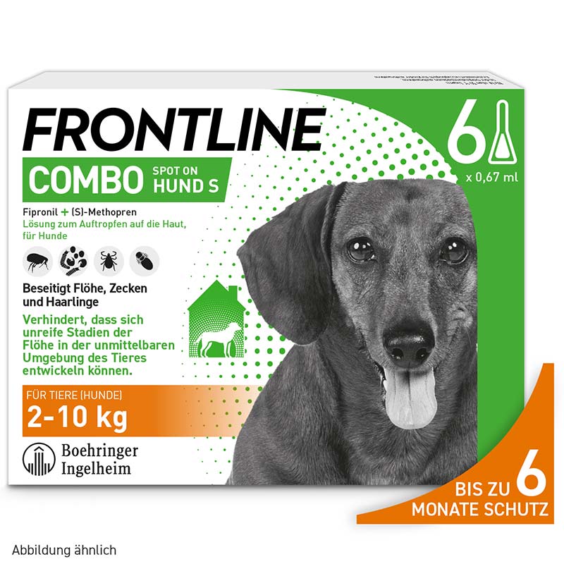 FRONTLINE COMBO gegen Zecken, Flöhe (Flöhe, Eier, Larven, Puppen) für Hunde S (5-10 Kg) 6 St Lösung