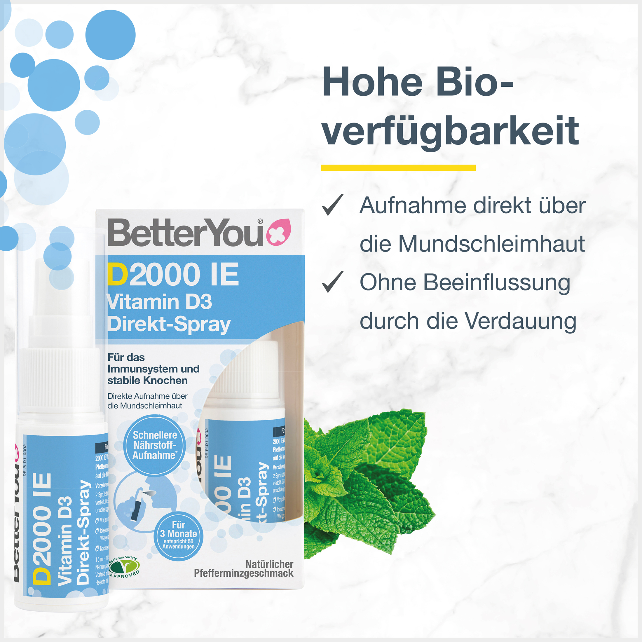 BetterYou D2000 IE Vitamin D3 Direkt-Spray 15 ml Spray BetterYou D2000 IE Vitamin D3 Direkt-Spray 15 ml Spray