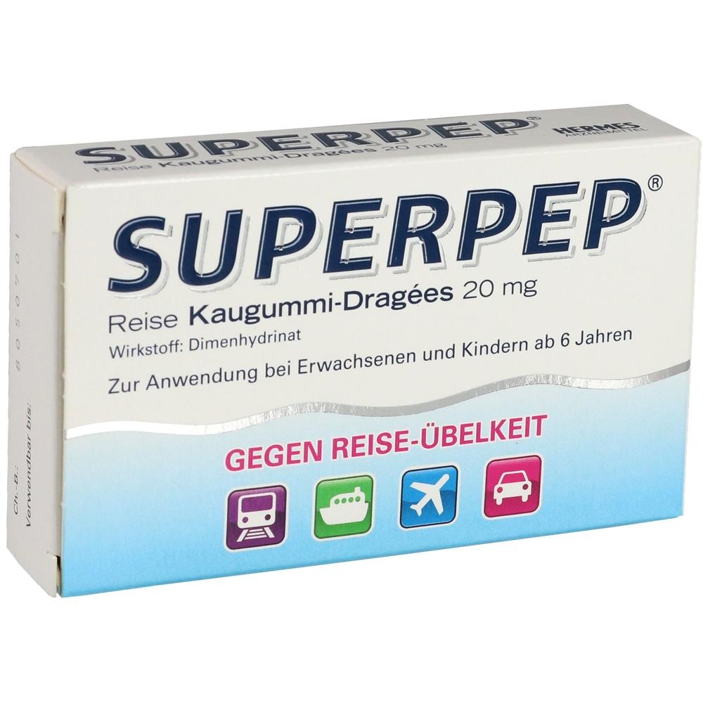 SUPERPEP Reise Kaugummi-Dragees 20 mg 10 St Kaugummi
