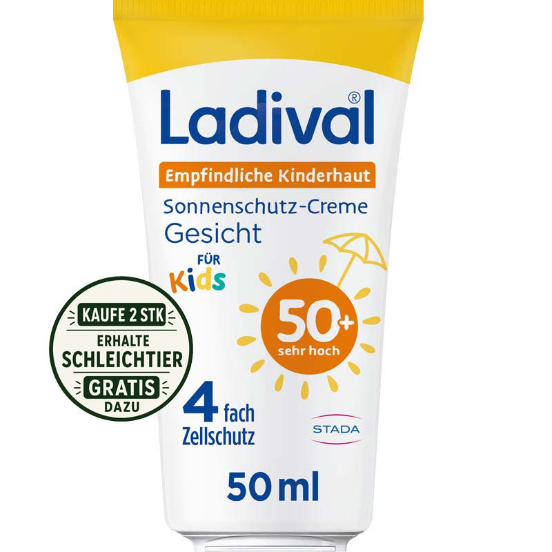 Ladival Empfindliche Kinderhaut Sonnenschutz-Creme Gesicht &amp; Körper LSF 50+: Sonnencreme für Kinder und Babys ab 6 Monaten, pflegend, wasserfest, mit 4-fach Zellschutz, 50ml