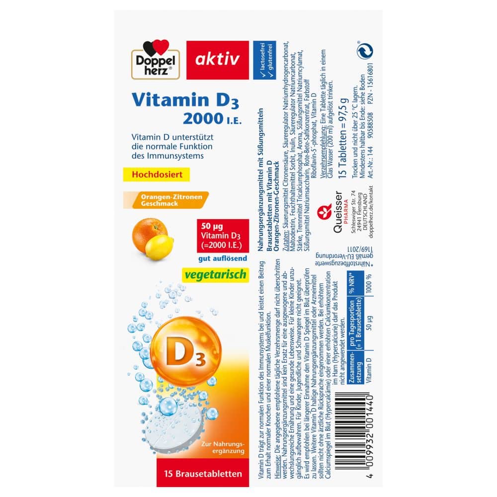 Doppelherz aktiv Vitamin D3 2000 I.E.  15 St Brausetabletten
