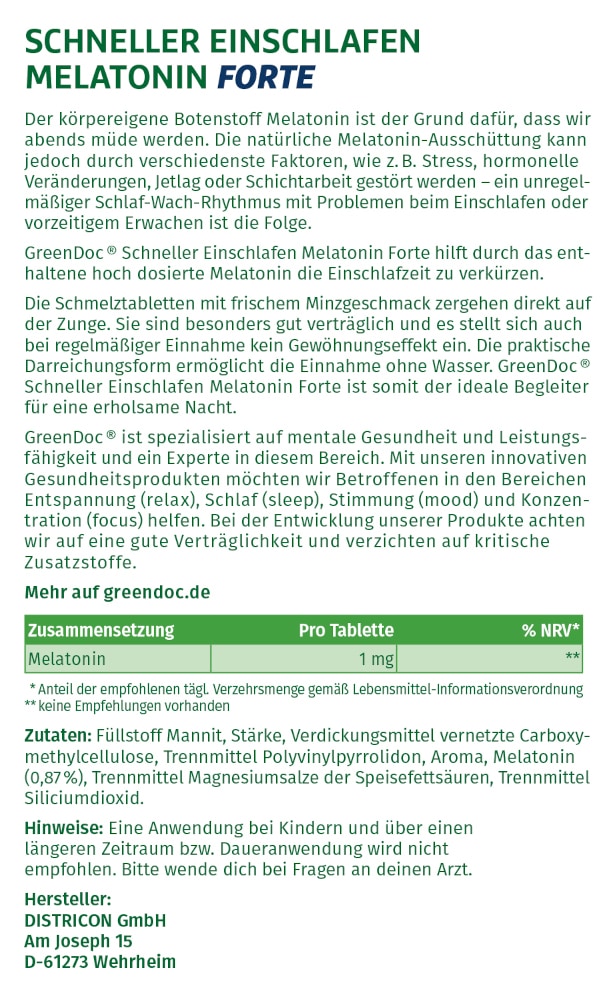 Green DOC SCHNELLER EINSCHLAFEN MELATONIN 20 St Schmelztabletten