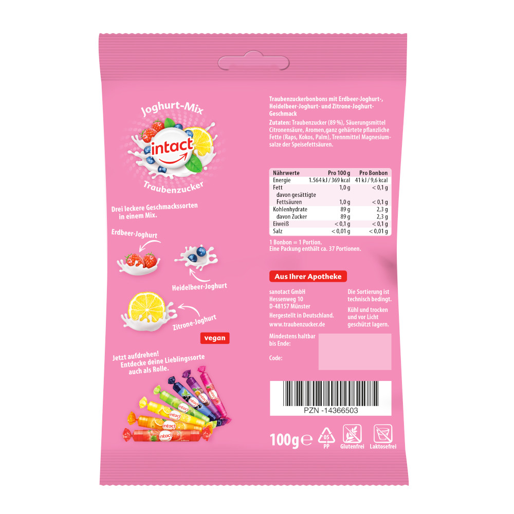 intact Traubenzucker  Joghurt-Mix  100 g Bonbons