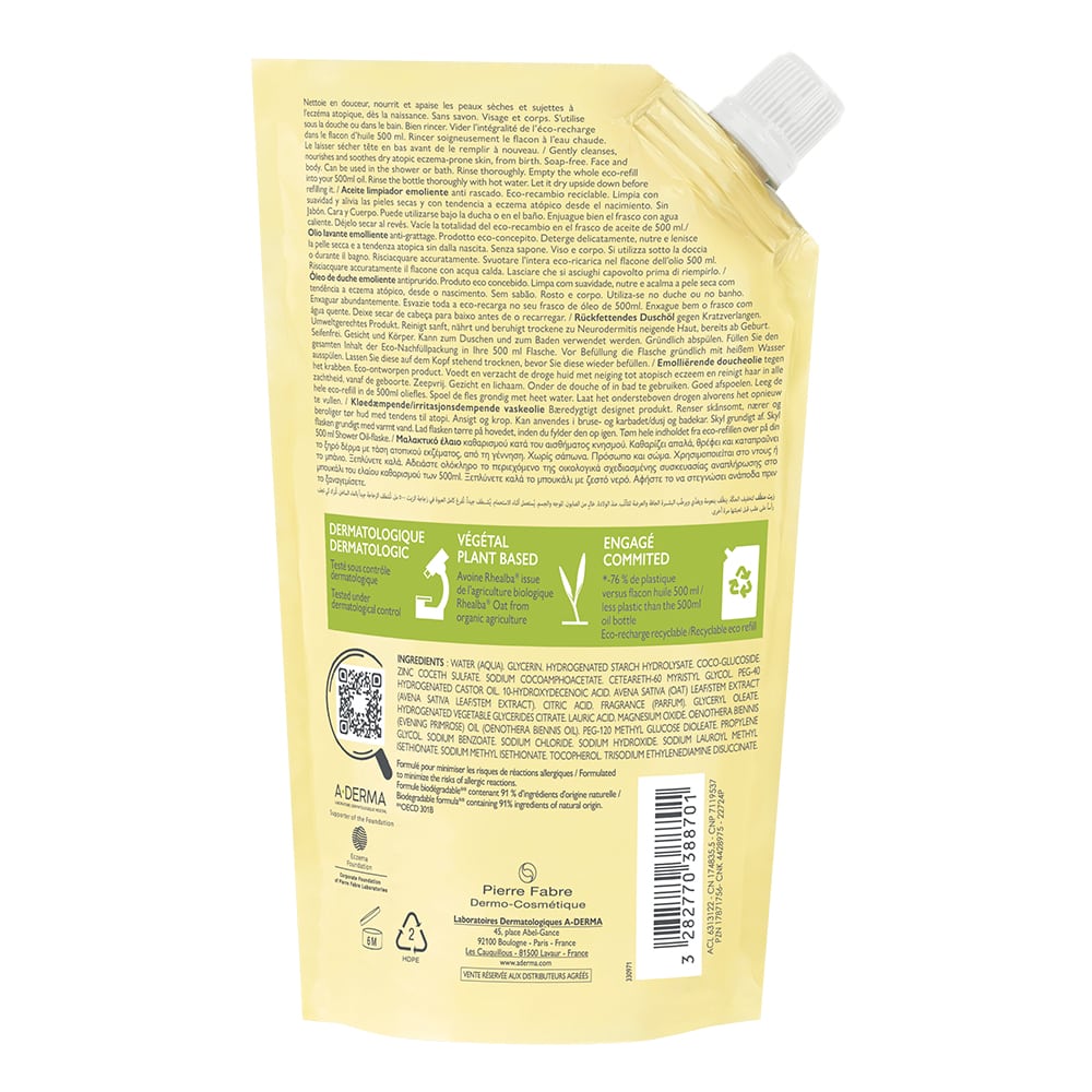 A-DERMA EXOMEGA CONTROL Duschöl Nachfüllpack 500 ml Duschgel