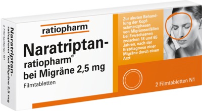 Naratriptan-ratiopharm bei Migräne 2,5mg 2 St Filmtabletten