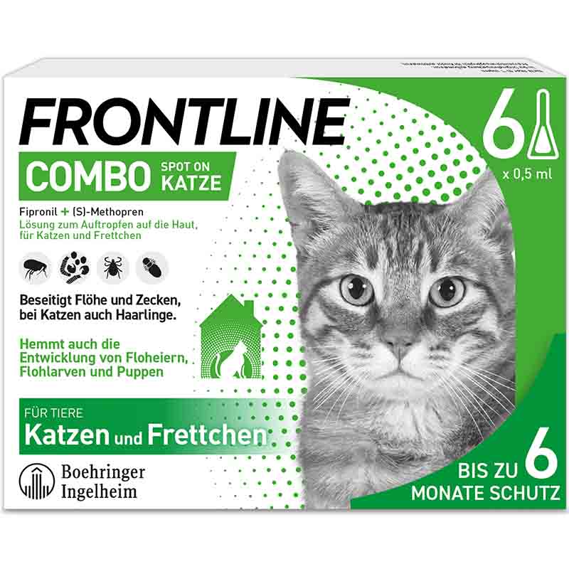 FRONTLINE COMBO KATZE 6 St. Kombischutz für Tier & Heim gegen Zecken, Flöhe & Haarlinge bei Katzen