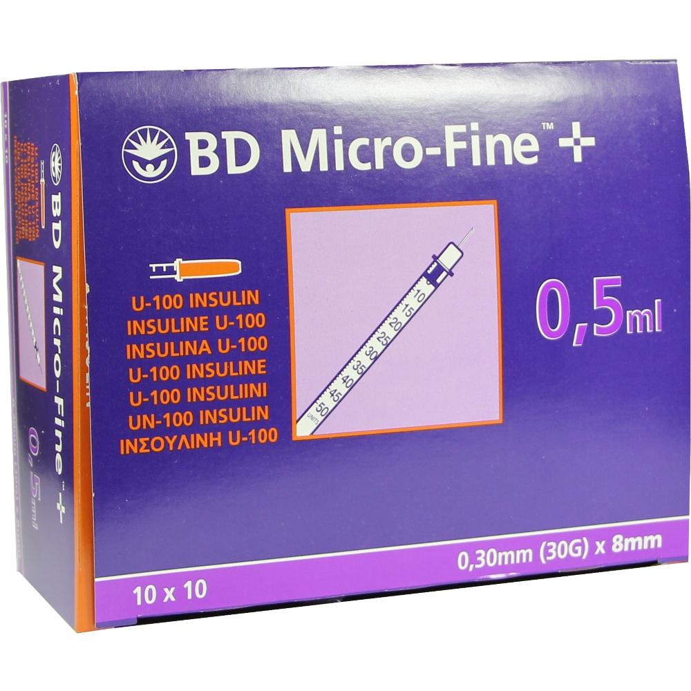 BD MICRO-FINE+ Insulinspritze 0,5 ml U100 8 mm 100X0.5 ml Spritzen