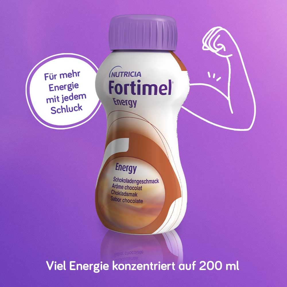 Fortimel Energy Trinknahrung Schokolade 4X200 ml Flüssigkeit