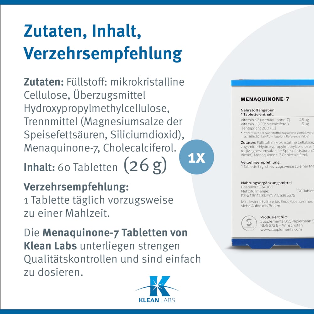 KLEAN LABS MENAQUINONE-7 Vitamin K2 60 St Tabletten