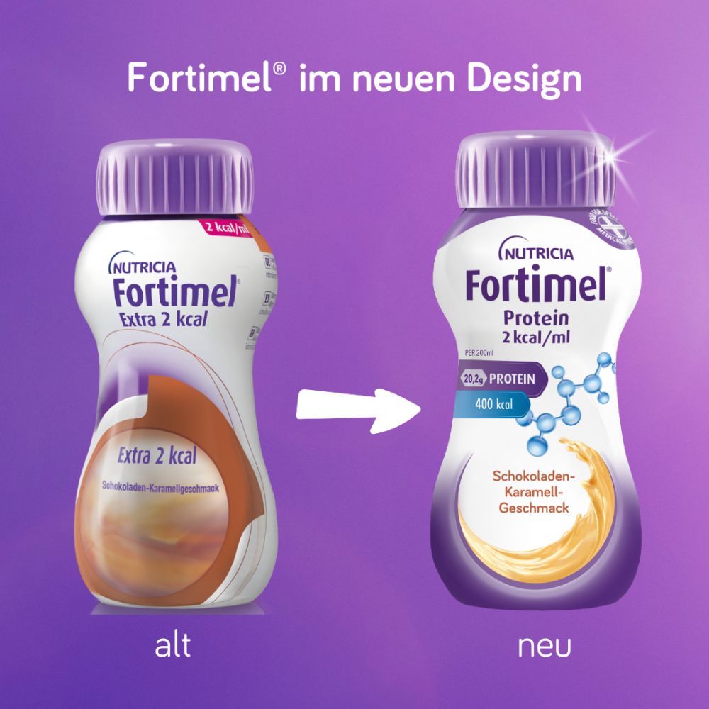 Fortimel Protein 2 kcal Schokolade-Karamell 4X200 ml Flüssigkeit