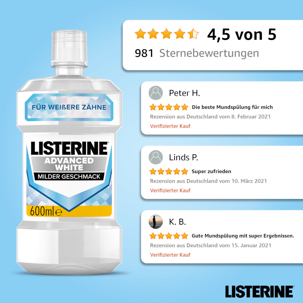 LISTERINE Advanced White Tägliche Mundspülung 600 ml Lösung LISTERINE Advanced White Tägliche Mundspülung 600 ml Lösung