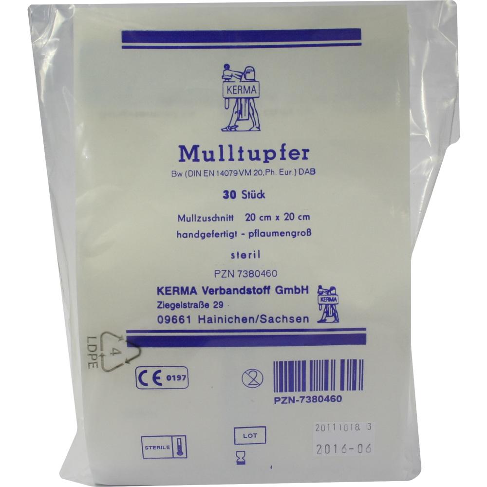 MULLTUPFER 20x20 cm pflaumengroß steril 30 St Tupfer