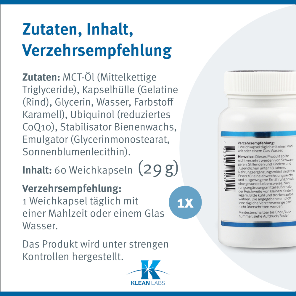 KLEAN LABS UBIQUINOL 100mg 60 St Kapseln