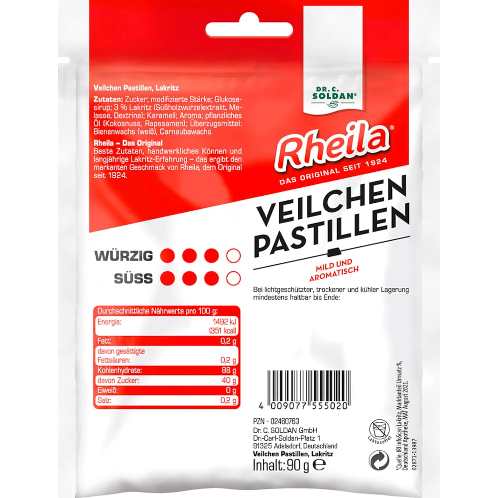 RHEILA Veilchen Pastillen mit Zucker 90 g Bonbons