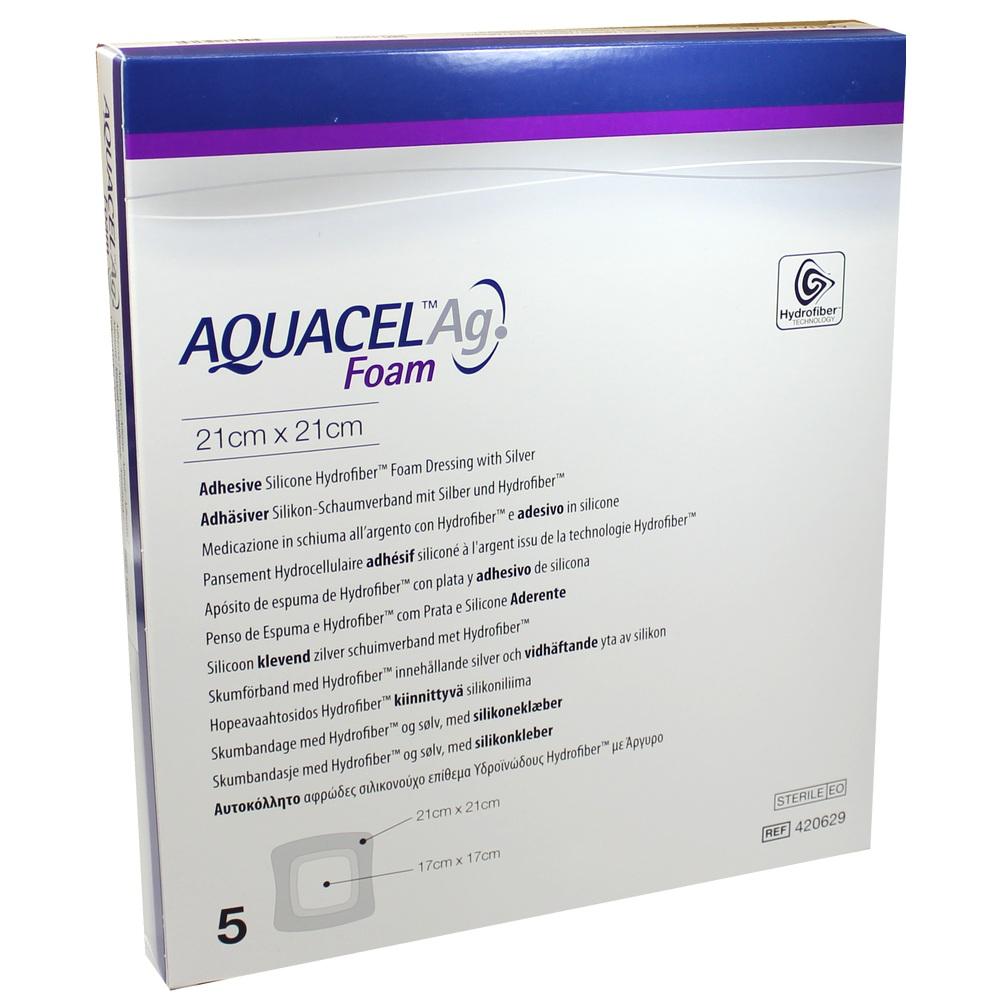 AQUACEL Ag Foam adhäsiv 21x21 cm Verband 5 St Verband