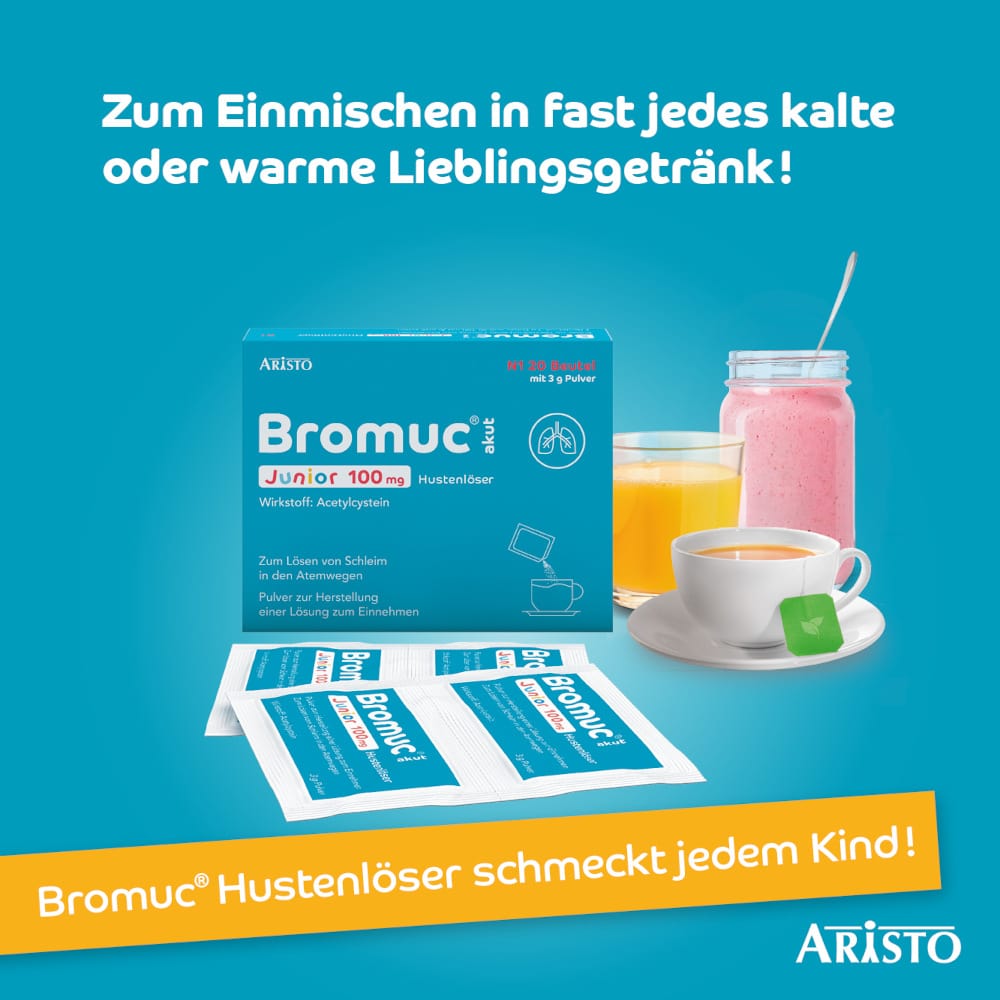 Bromuc akut Junior 100mg Hustenlöser 20 St Pulver zur Herstellung einer Lösung zum Einnehmen