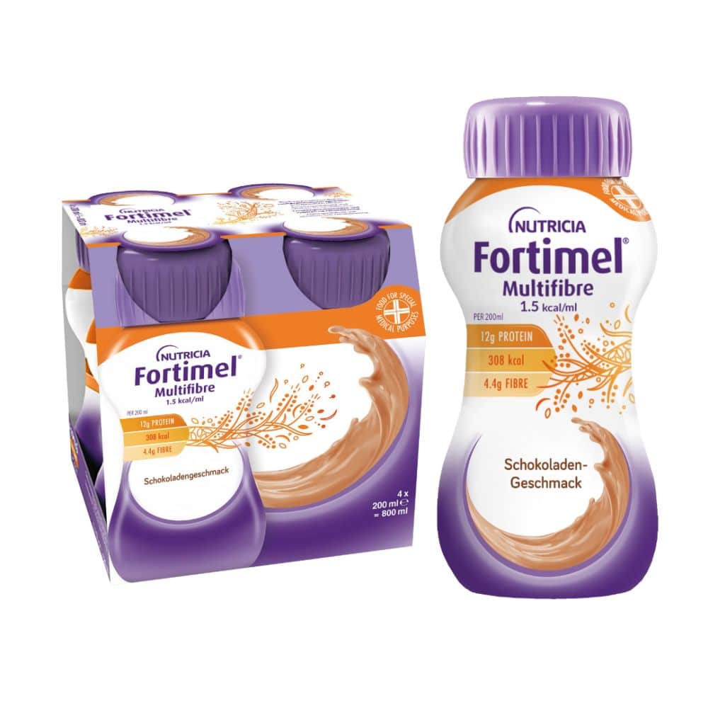 Fortimel Multifibre 1.5 kcal Schokoladengeschmack 4X200 ml Flüssigkeit | 4X200 ml Flüssigkeit | 28.44 EUR / 1000 Milliliter | 08712400154253