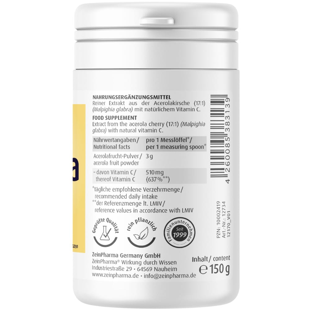 Zein Pharma Acerola 510 mg Vitamin C 150 g Pulver