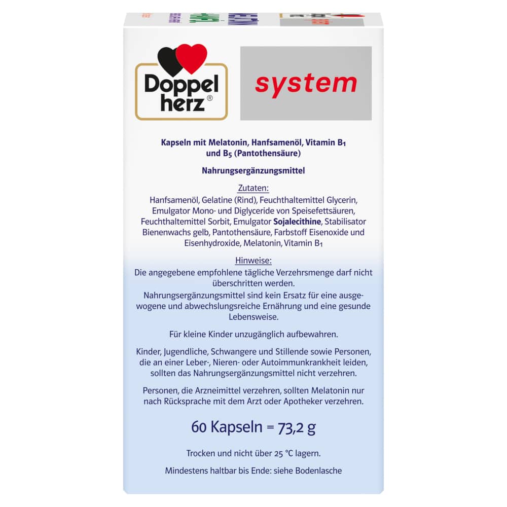 Doppelherz system MELATONIN + HANFÖL  60 St Kapseln