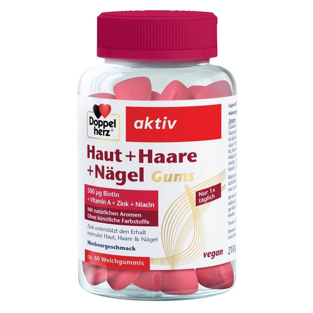 Doppelherz aktiv Haut + Haare + Nägel Gums Himbeergeschmack 60 St Kaudragees