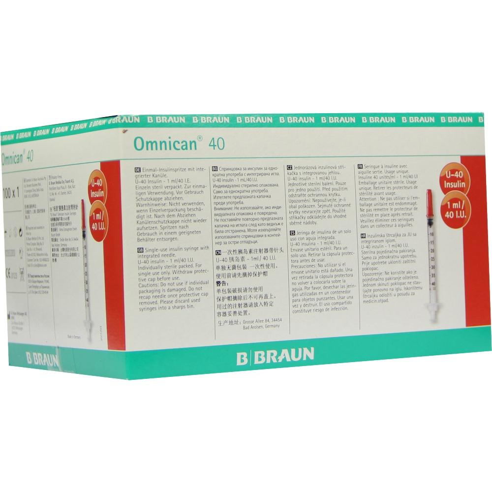 OMNICAN Insulinspr.1 ml U40 m.Kan.0,30x8 mm einz. 100X1 St Spritzen