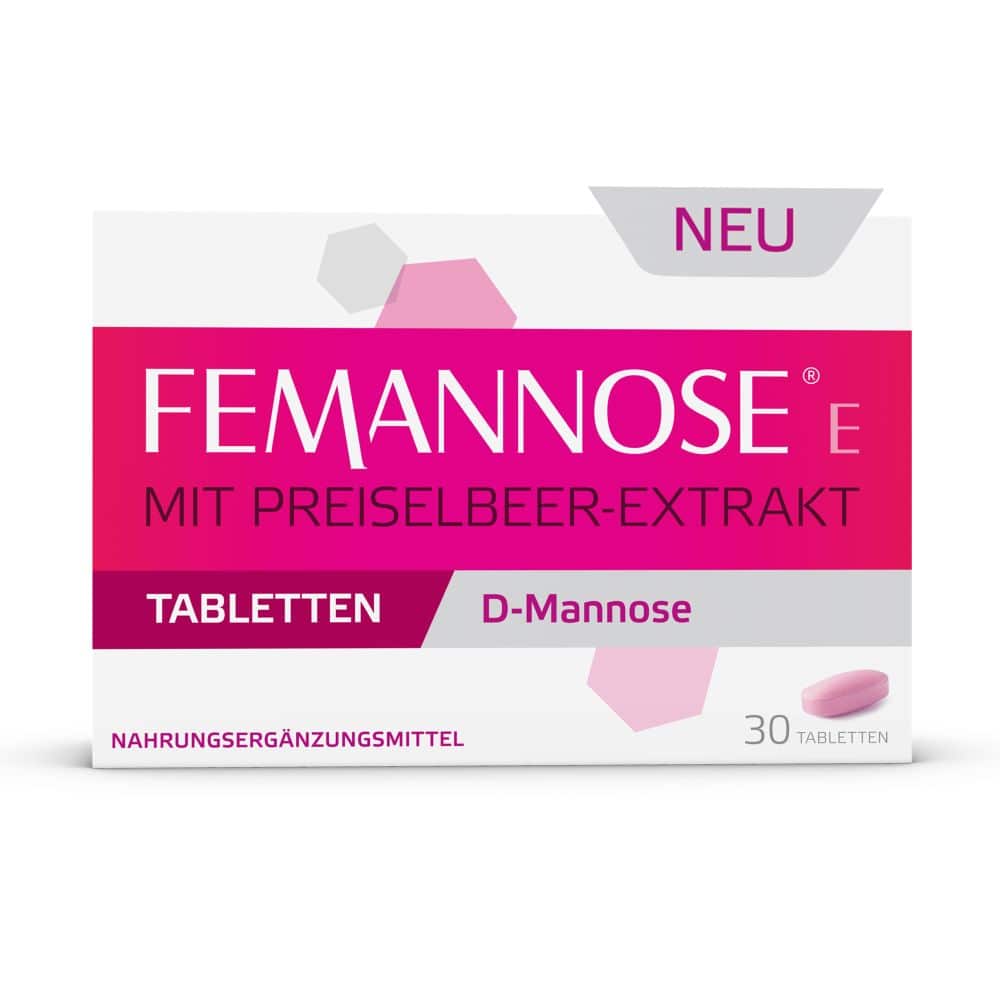 FEMMANOSE E– Tabletten mit je 1000 mg D-Mannose Pulver und 100 mg Preiselbeer-Extrakt 30 St Tabletten