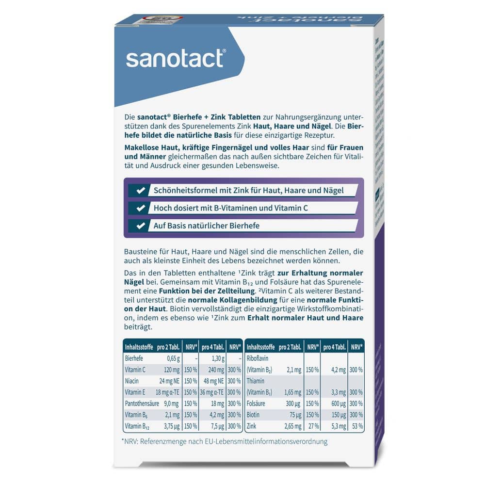sanotact Bierhefe + Zink + Biotin + B12 + B6 60 St Tabletten