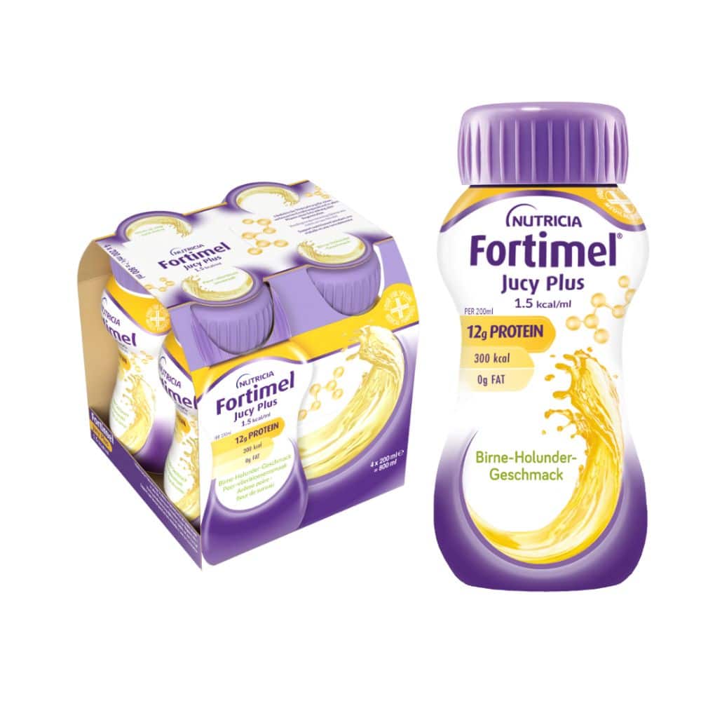 Fortimel Jucy Plus Birne-Holunder-Geschmack 4X200 ml Flüssigkeit