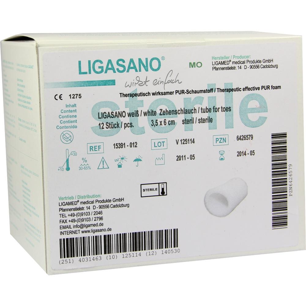 LIGASANO weiß Zehenschlauch 2,5/3,5x6 cm ste.groß 12 St Verband
