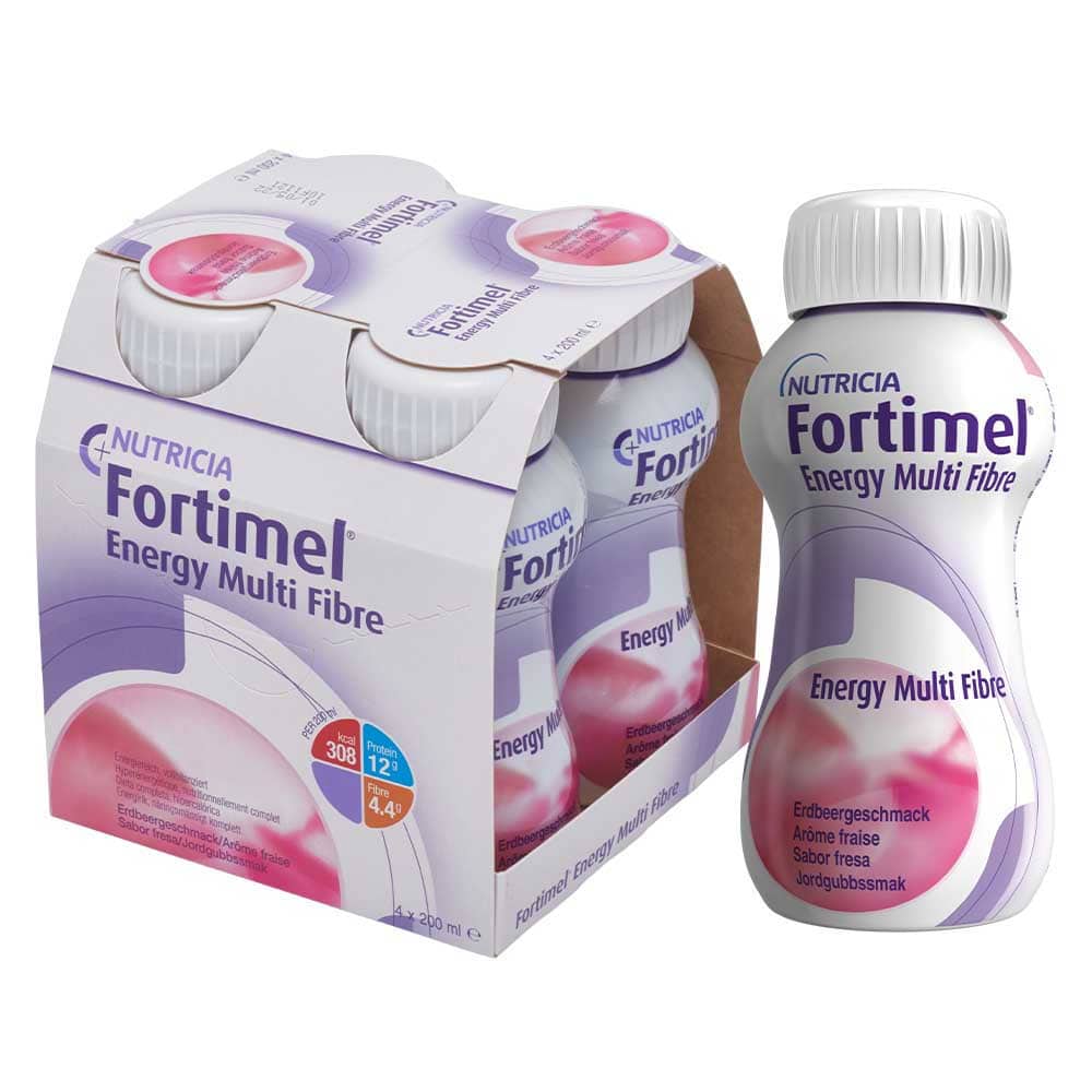 Fortimel Energy Multi Fibre Trinknahrung Erdbeere 4X200 ml Flüssigkeit