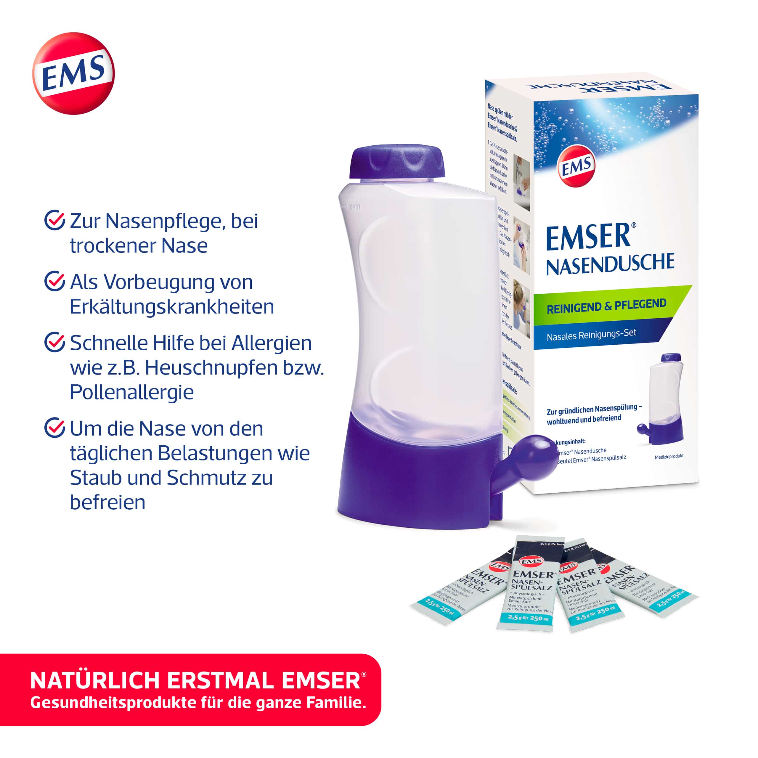 EMSER NASENDUSCHE mit 4 Beuteln NASENSPÜLSALZ 1 St Kombipackung