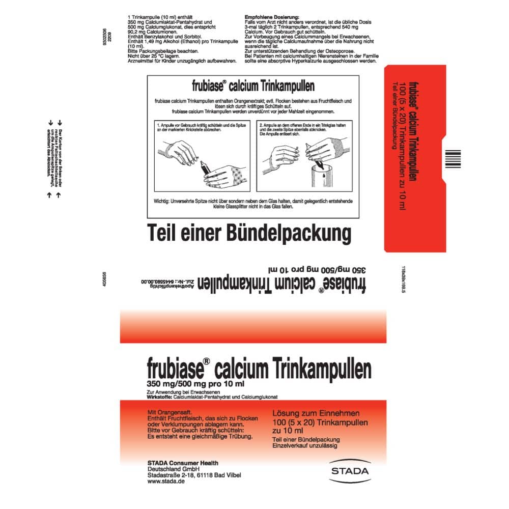 Frubiase Calcium 350mg/500mg 5X20 St Trinkampullen